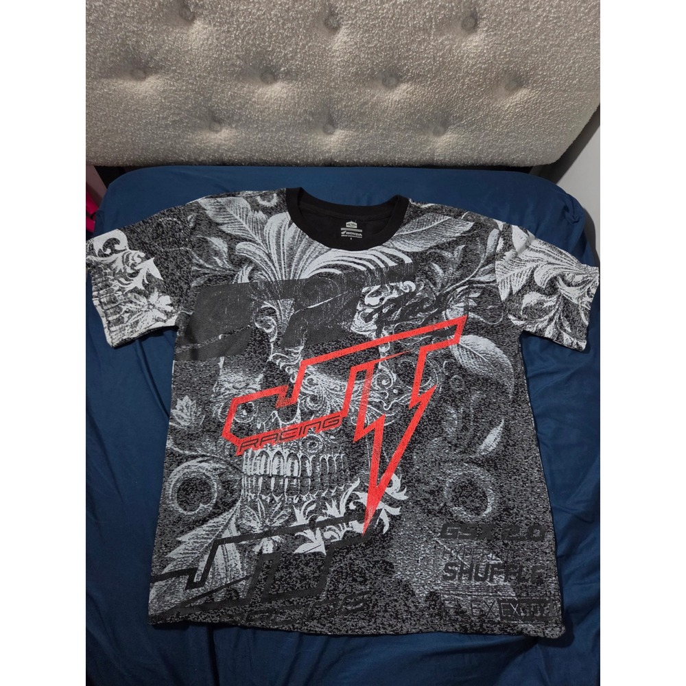 Honda JT Racing Mens Graphic T-Shirt Skull Floral All Over Print Black Red L